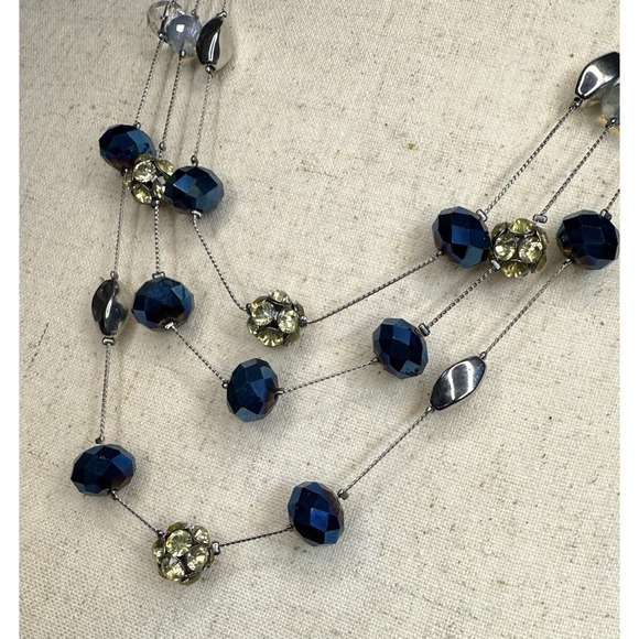 Blue and Clear Glass Faceted Multi-Strand Necklace Silver Tone 22”- 25" Vintage - Picture 8 of 10